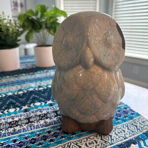 Danish Home Decor Glazed Ceramic Owl w Crackle Pattern - blue and beige and grey